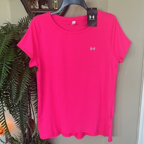 Brand New Under Armour Heatgear Fitted Short Sleeve Top Bright Pink Gym Shirt - Picture 12 of 12